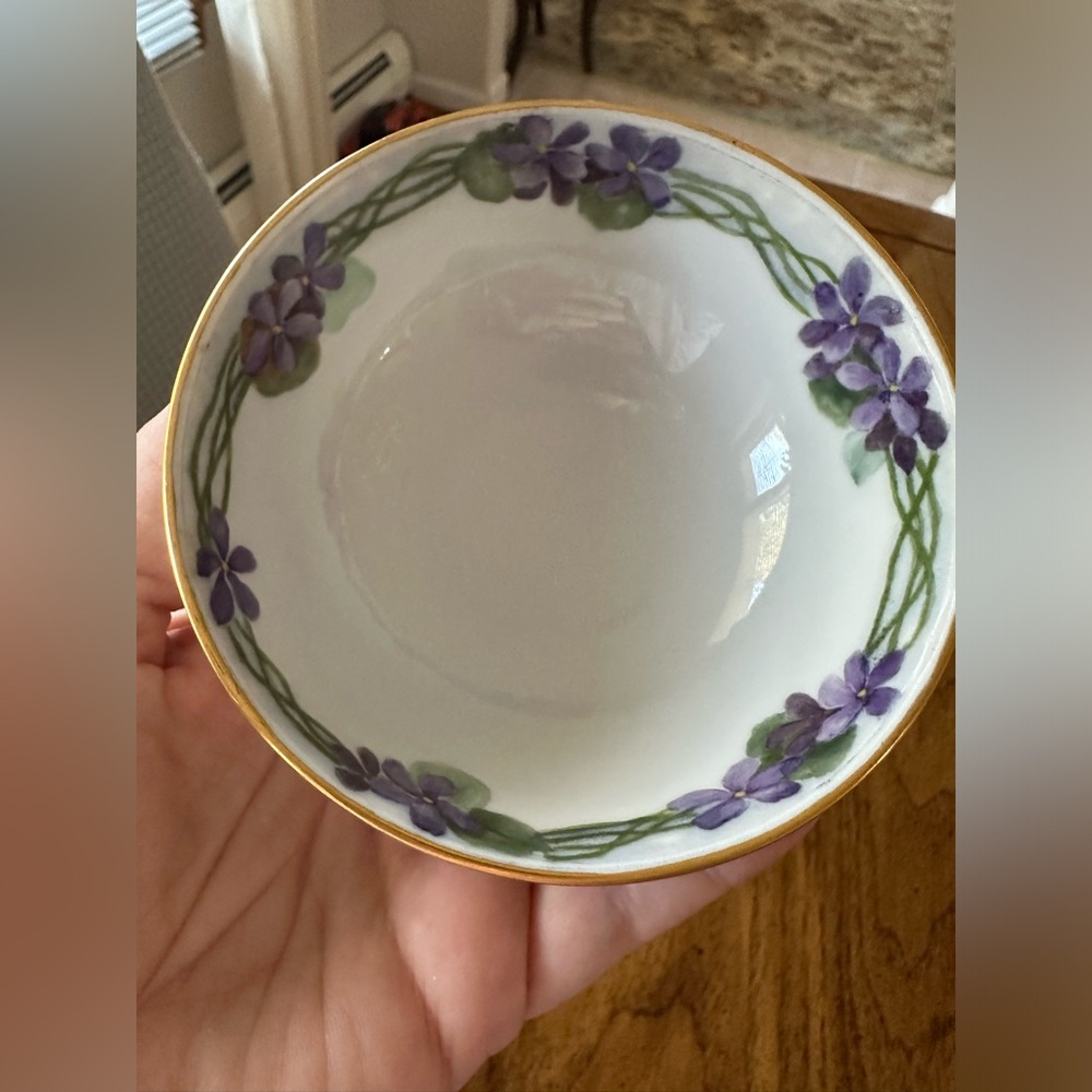 Vintage 1930’s trinket/candy China  dish with hand painted floral pattern signed